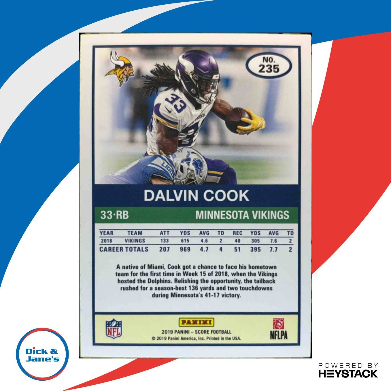 2019 Panini Score Dalvin Cook 30th Anniversary 1/30 #235 Minnesota Vikings - Sports Cards