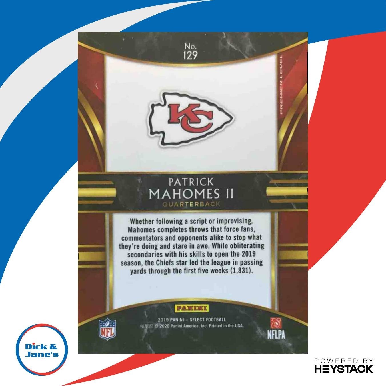 2019 Panini Select Patrick Mahomes II #129 Premier Kansas City Chiefs - Sports Cards