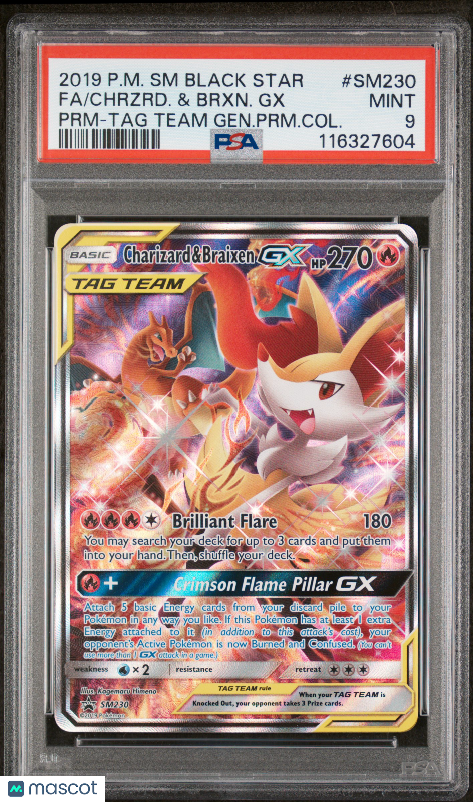 2019 Pokemon SM Black Star Promo Charizard & Braixen GX #SM230 FA PM Col. PSA 9 - Graded TCG/CCG