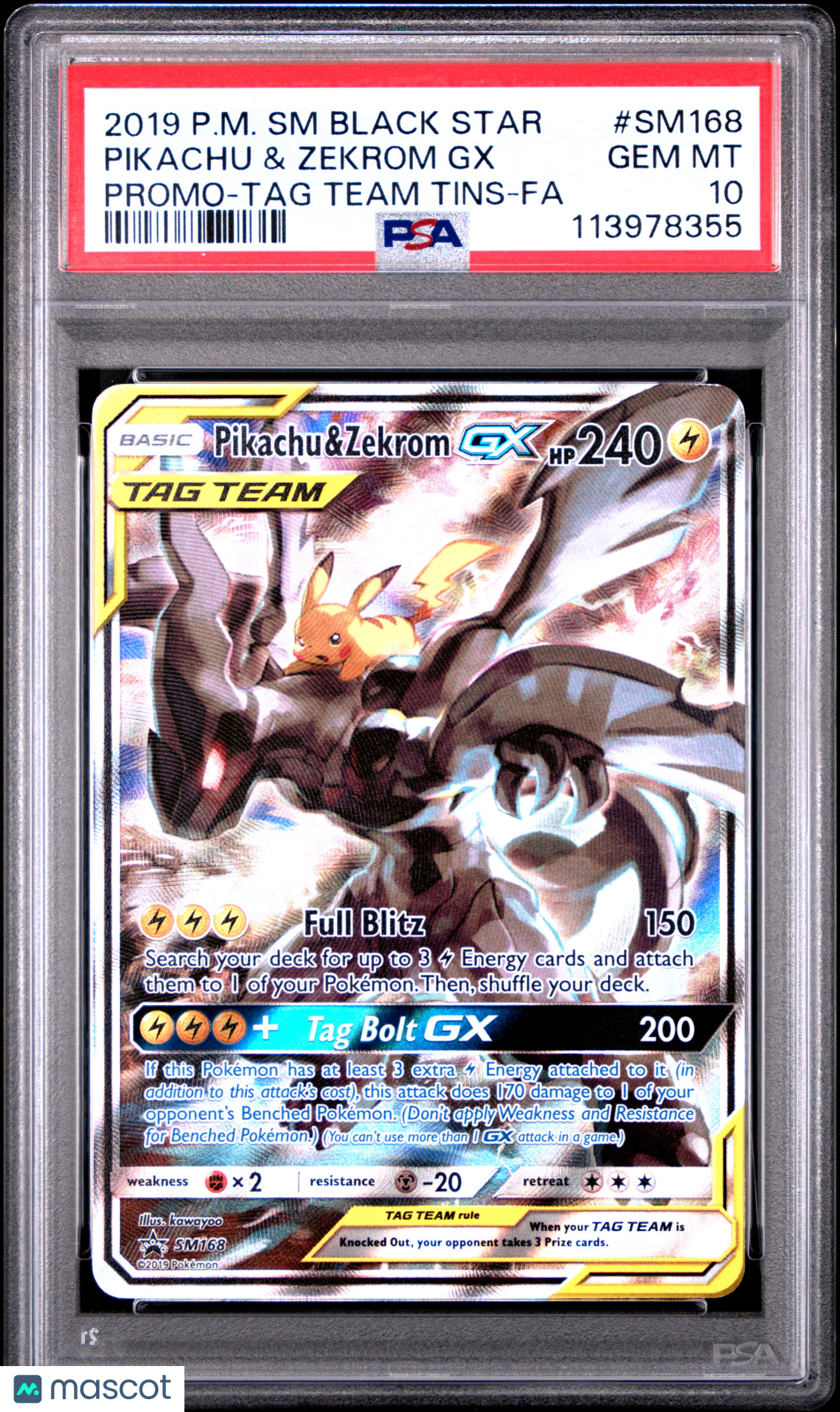 2019 Pokemon SM Black Star Promo Pikachu & Zekrom GX #SM168 PSA 10 Graded TCG/CCG