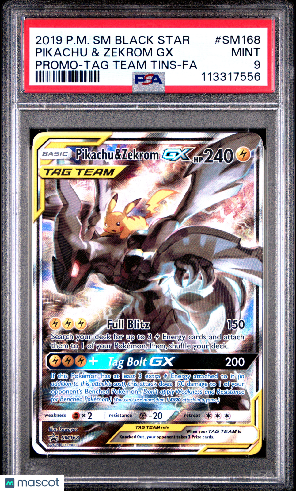 2019 Pokemon SM Black Star Promo Pikachu & Zekrom GX SM168 TAG Team FA PSA 9 - Graded TCG/CCG