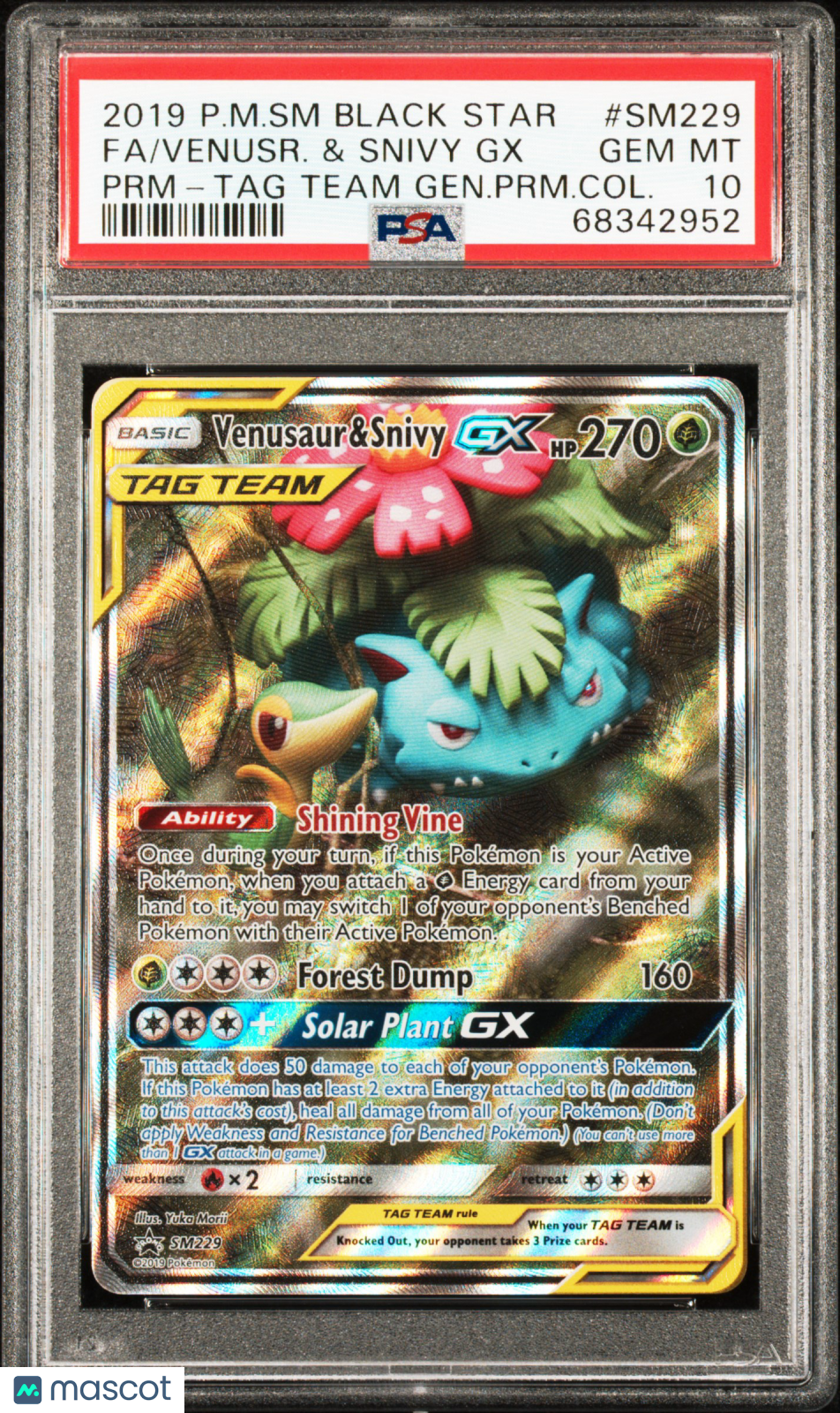 2019 Pokemon SM Black Star Promo Venusr. & Snivy GX #SM229 FA PRM Col PSA 10 GEM - Graded TCG/CCG