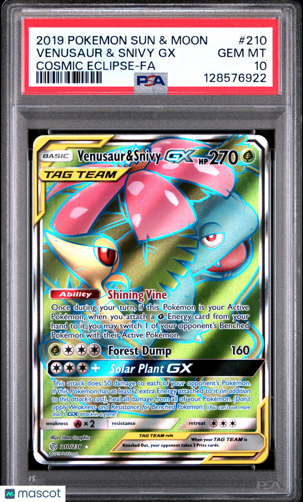 2019 Pokemon SM Cosmic Eclipse Venusaur & Snivy GX #210 FA PSA 10 GEM MINT - Graded TCG/CCG