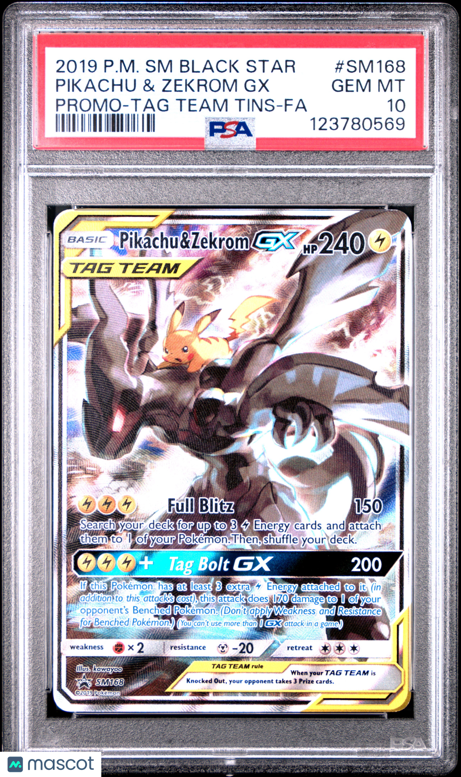 2019 Pokemon SM Pikachu & Zekrom GX #SM168 Promo TAG Team Tins FA PSA 10 GEM - Graded TCG/CCG
