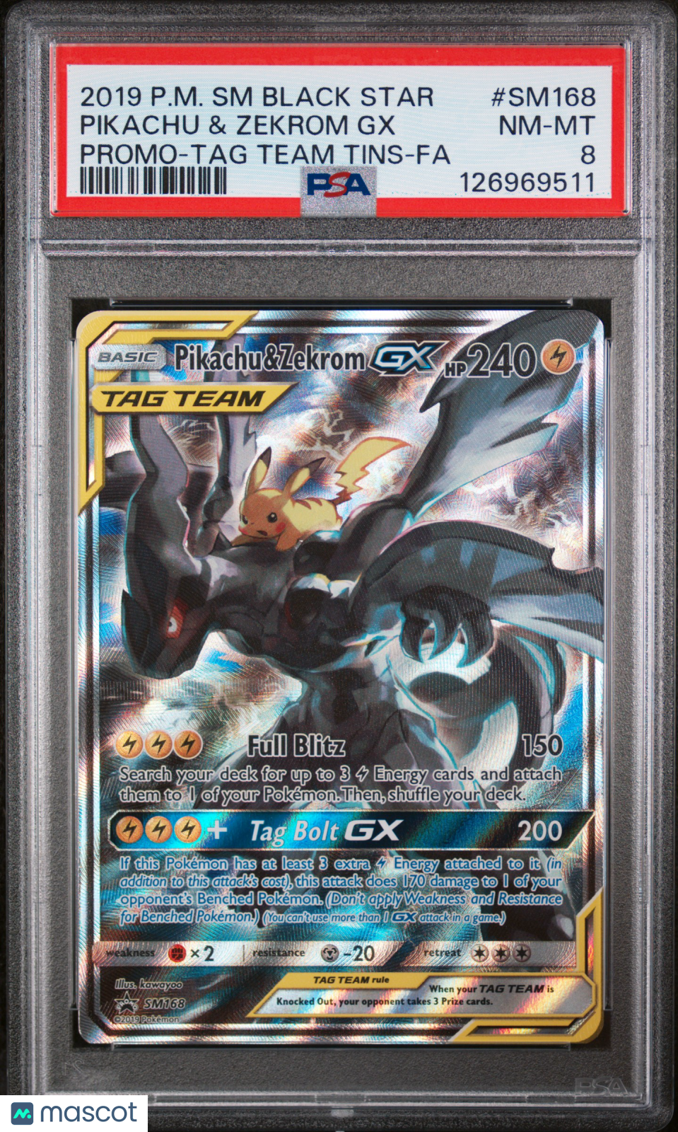 2019 Pokemon SM Promo Pikachu & Zekrom GX #SM168 TAG Team Tins FA PSA 8 - Graded TCG/CCG