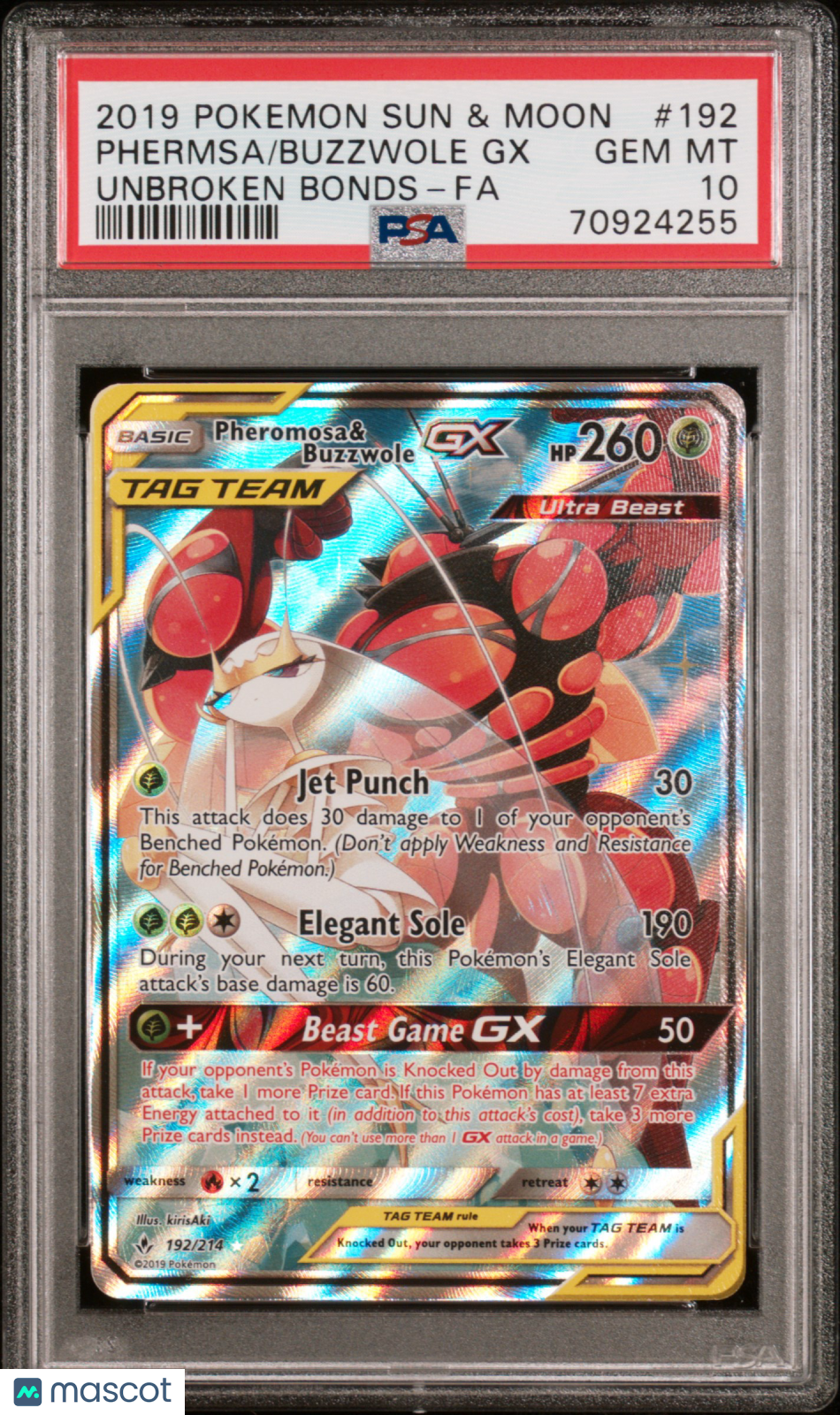 2019 Pokemon SM Unbroken Bonds Buzzwole GX Phermsa 192 FA PSA 10 GEM MINT - Graded TCG/CCG