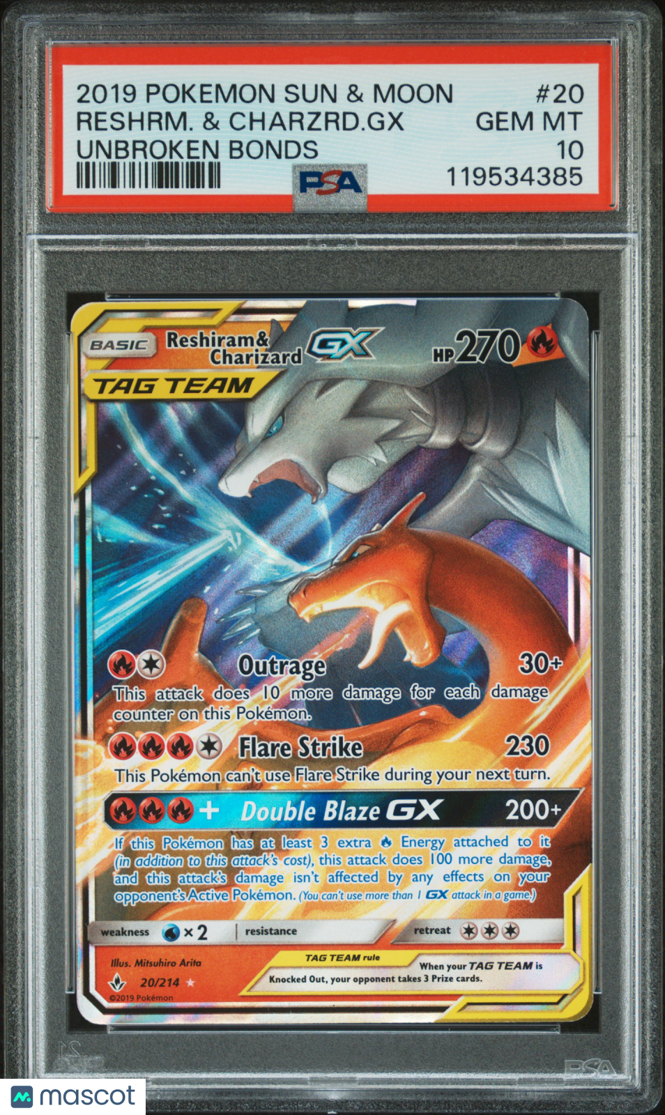 2019 Pokemon SM Unbroken Bonds Reshiram & Charizard GX #20 PSA 10 GEM MINT - Graded TCG/CCG