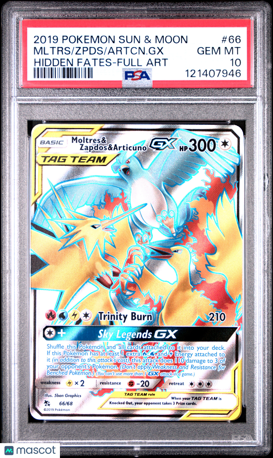 2019 Pokemon Sun & Moon Hidden Fates Articuno Zapdos Moltres GX #66 FA PSA 10 - Graded TCG/CCG