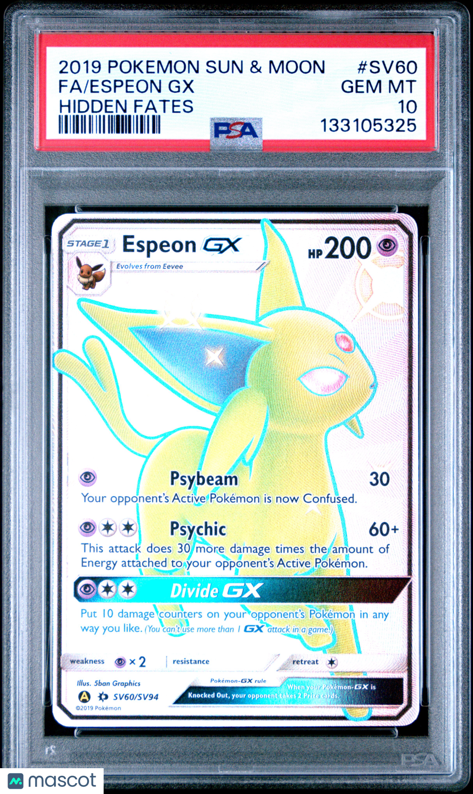 2019 Pokemon Sun & Moon Hidden Fates Espeon GX #SV60 FA PSA 10 GEM MINT - Graded TCG/CCG