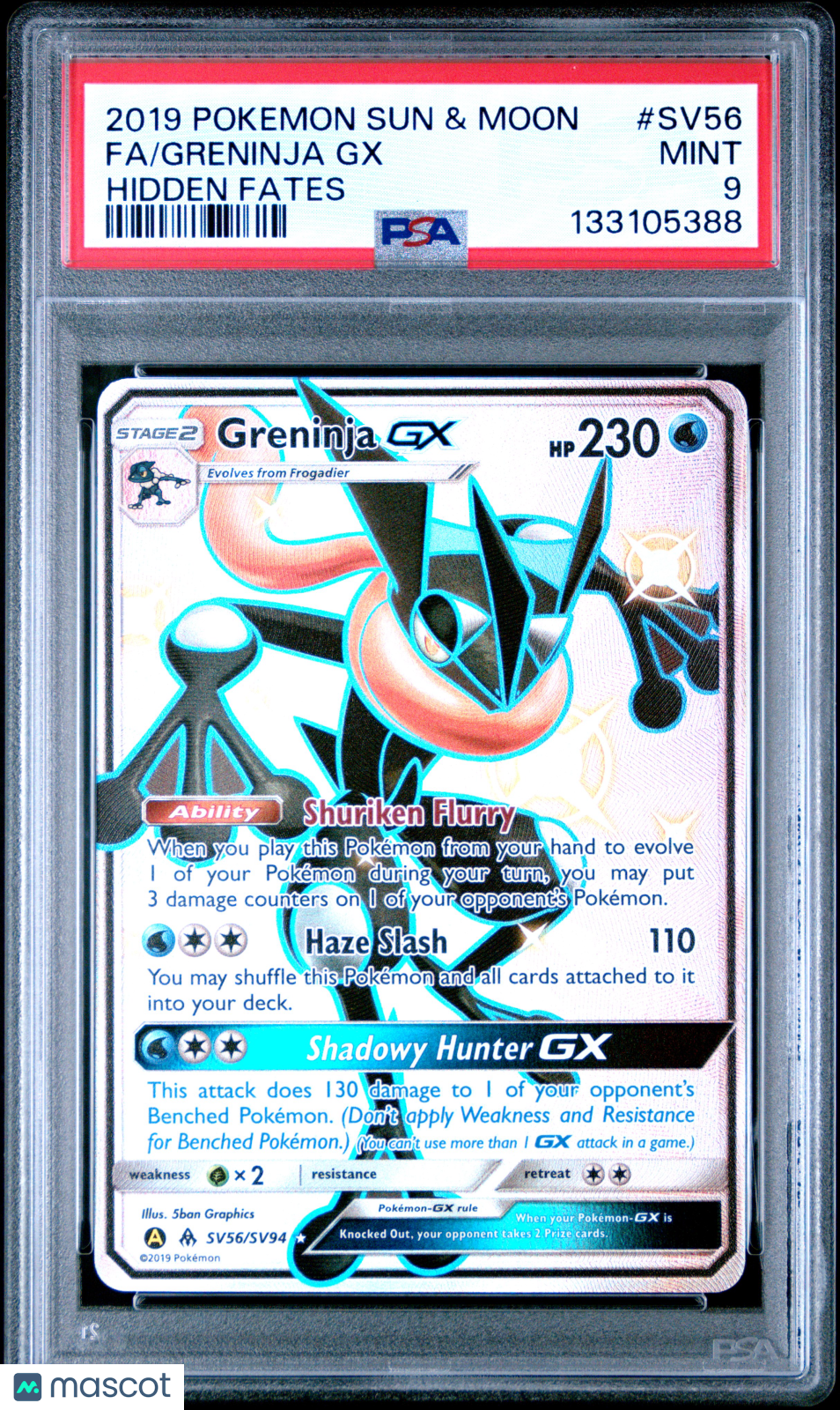 2019 Pokemon Sun & Moon Hidden Fates Greninja GX #SV56 FA PSA 9 - Graded TCG/CCG