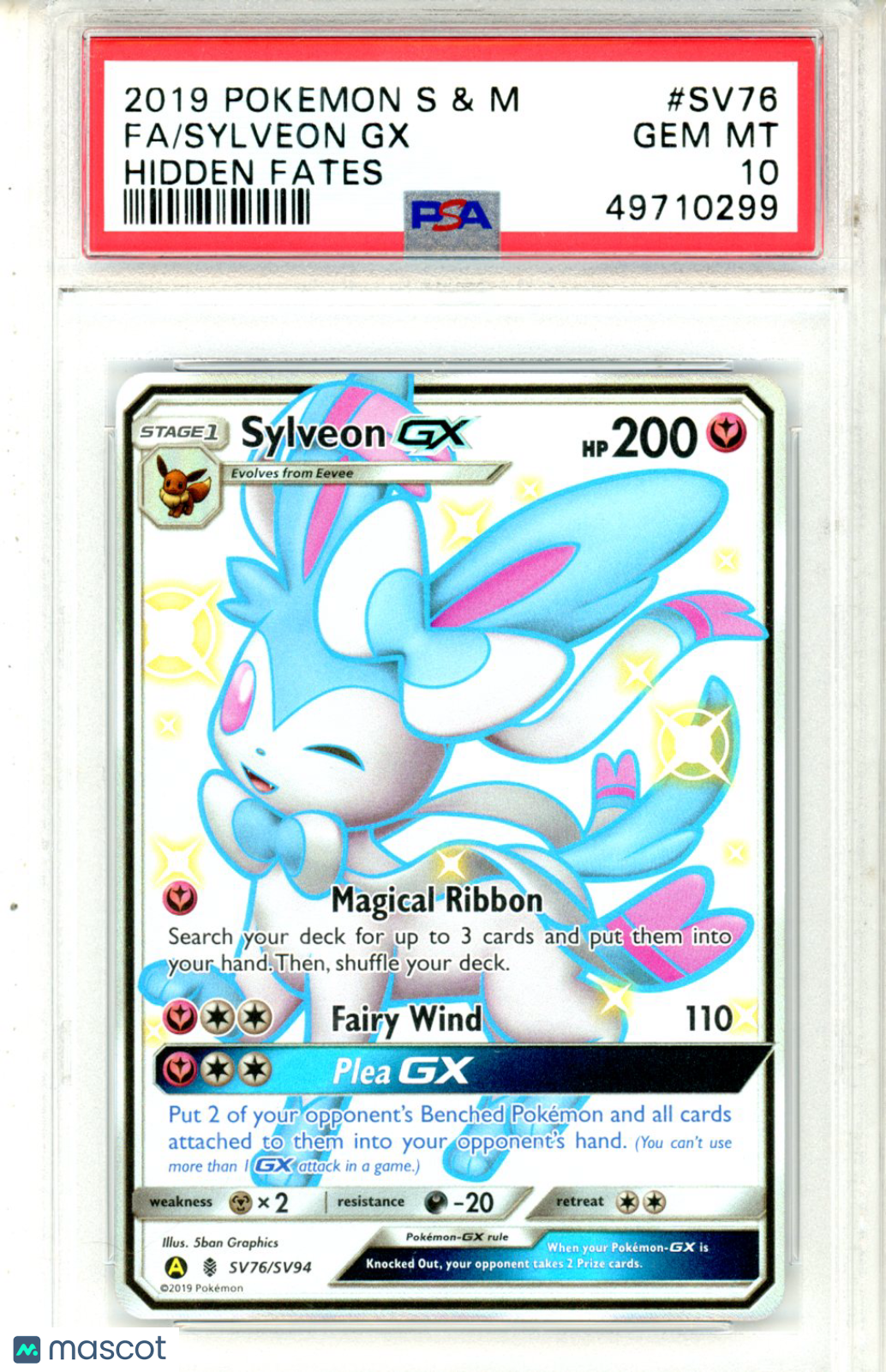 2019 Pokemon Sun & Moon Hidden Fates Sylveon GX #SV76 FA PSA 10 GEM MINT - Graded TCG/CCG