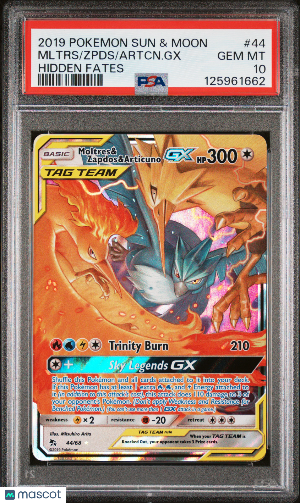 2019 Pokemon Sun & Moon Hidden Fates Zapdos Moltres Articuno GX #44 PSA 10 GEM - Graded TCG/CCG
