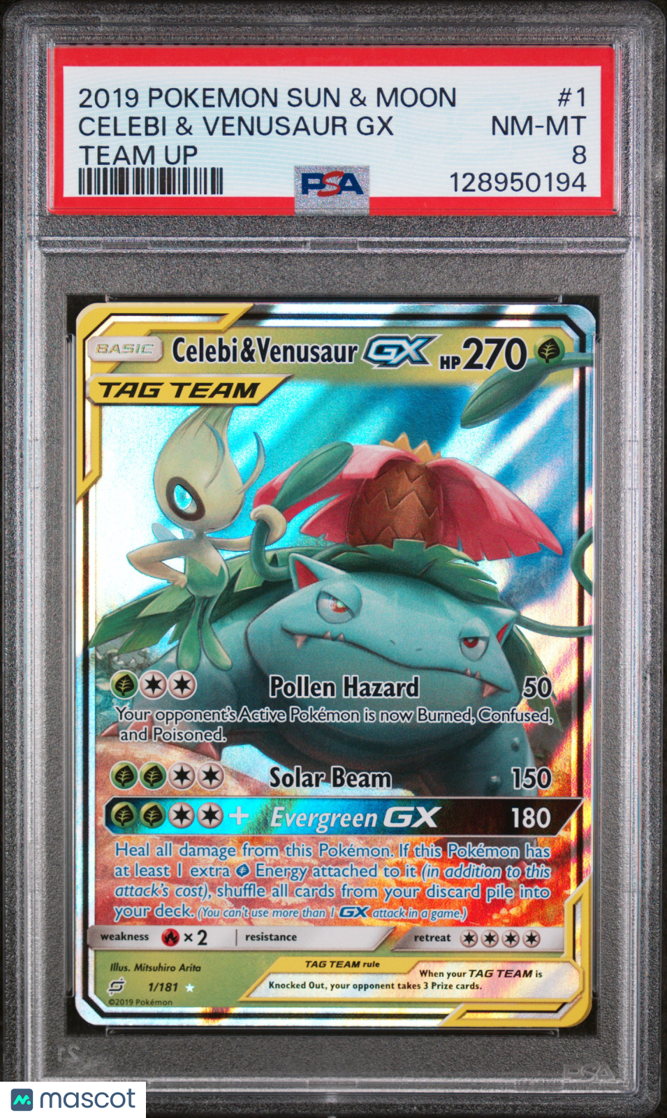 2019 Pokemon Sun & Moon Team Up Celebi & Venusaur GX #1 PSA 8 - Graded TCG/CCG