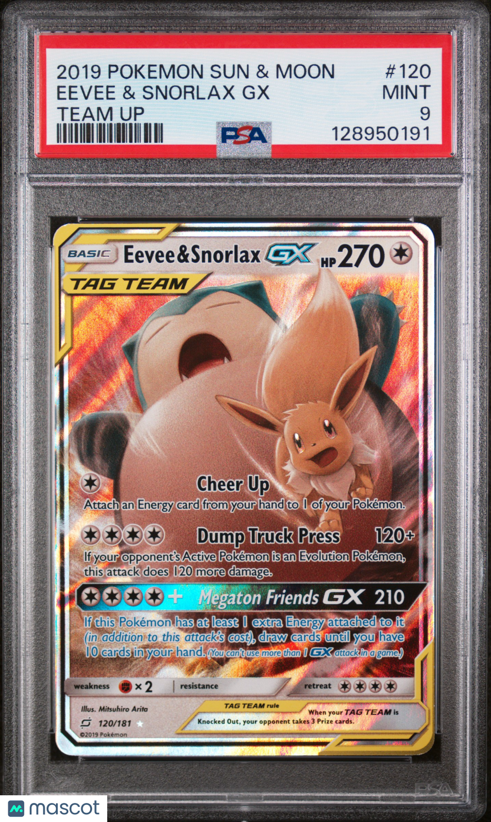 2019 Pokemon Sun & Moon Team Up Eevee & Snorlax GX #120 PSA 9 MINT - Graded TCG/CCG
