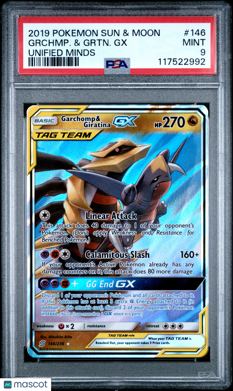 2019 Pokemon Sun & Moon Unified Minds Garchomp & Giritina GX #146 PSA 9 MINT - Graded TCG/CCG