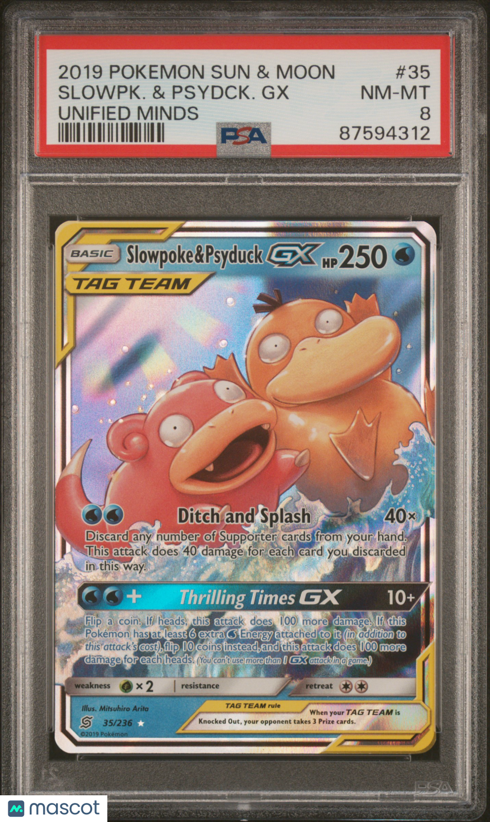 2019 Pokemon Sun & Moon Unified Minds Slowpoke Psyduck GX #35 PSA 8 - Graded TCG/CCG