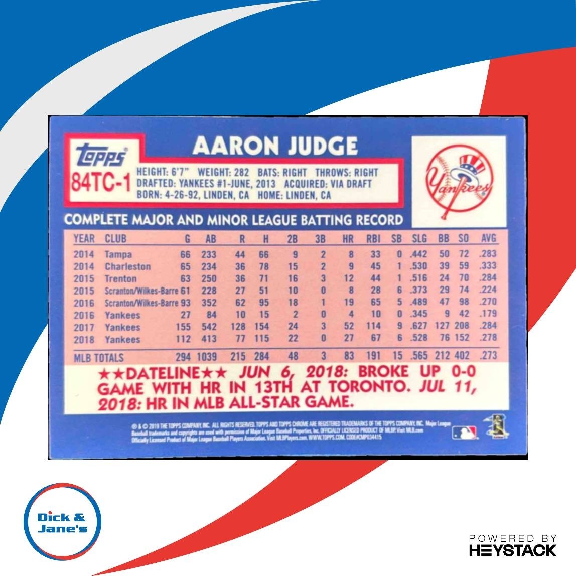 2019 Topps Chrome Aaron Judge 1984 Baseball #84TC-1 New York Yankees - Sports Cards