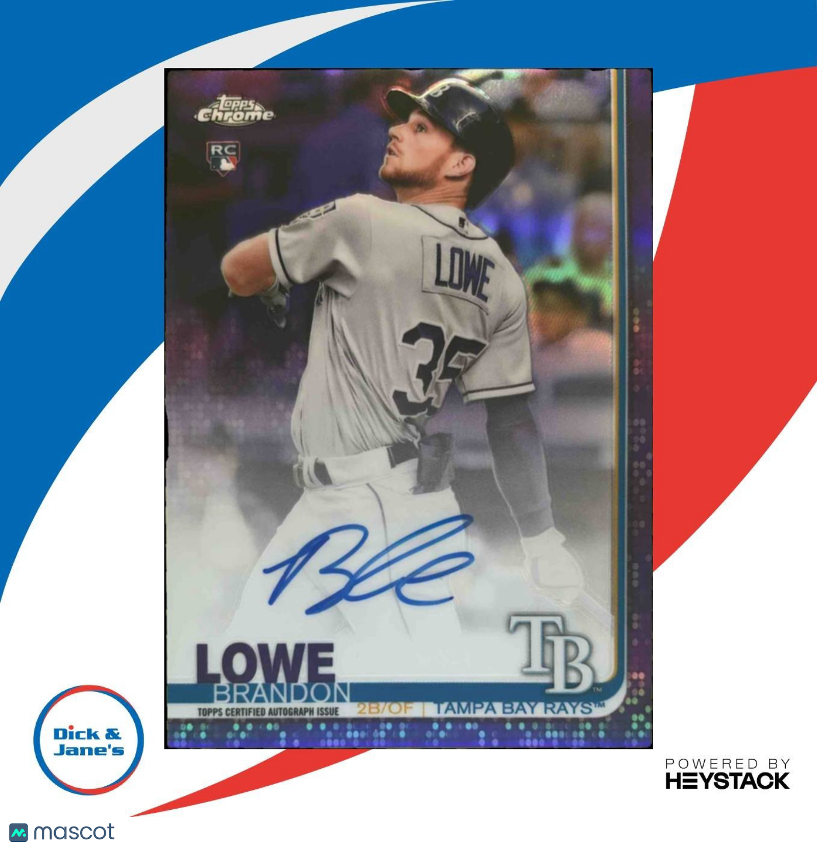 2019 Topps Chrome Brandon Lowe Rookie Auto Purple /250 #RA-BL RC Tampa Bay Rays - Sports Cards