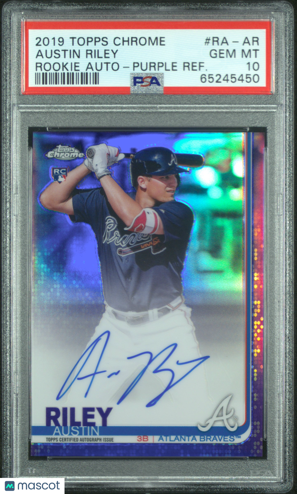 2019 Topps Chrome Rookie Autographs Austin Riley Purple Refractor /250 PSA 10 Graded Sports Cards