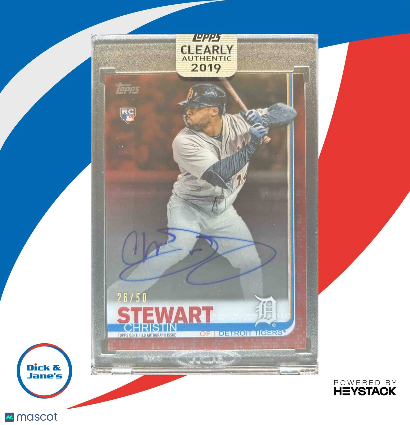 2019 Topps Clearly Authentic Christin Stewart Red 26/50 RC Auto Detroit Tigers - Sports Cards