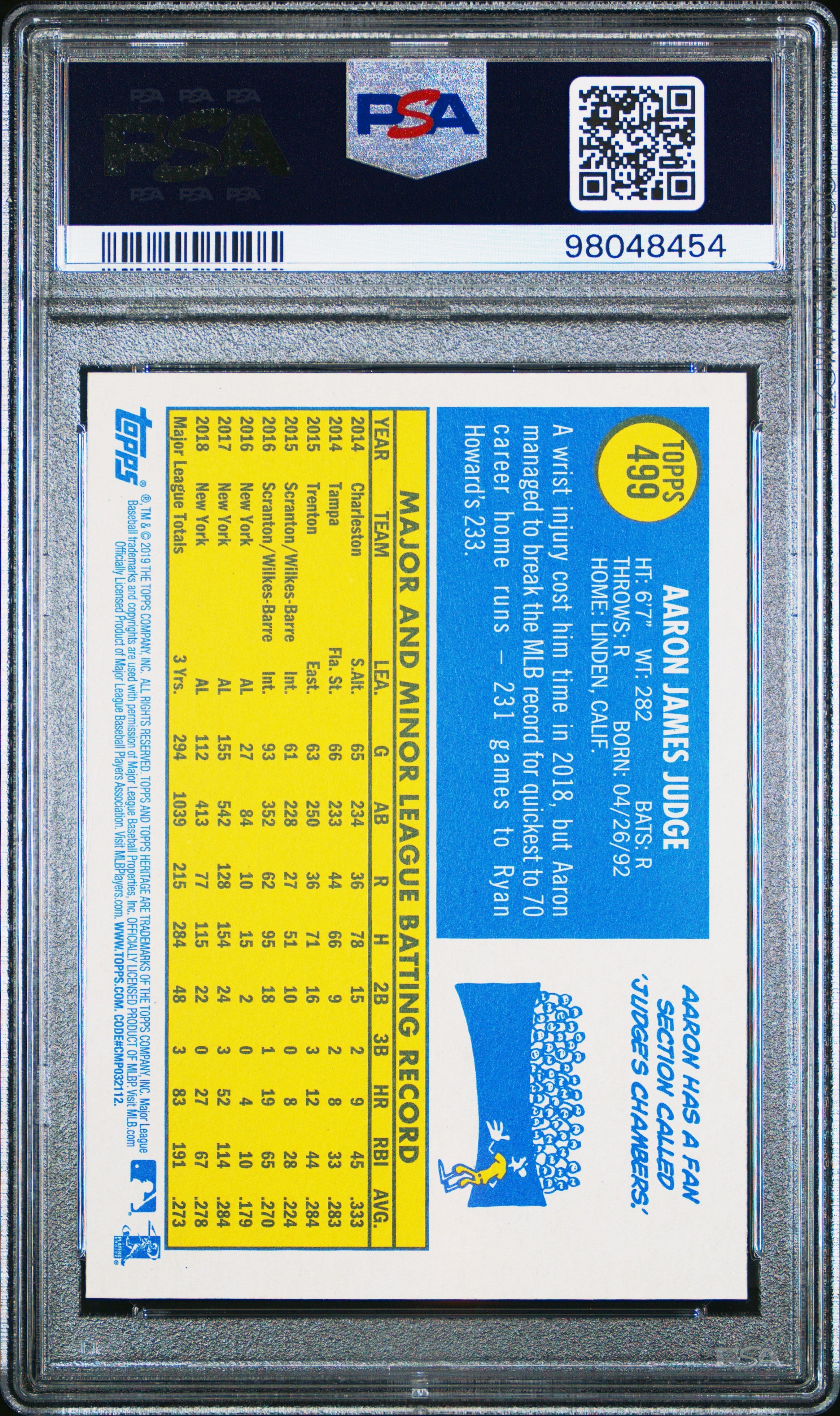 2019 Topps Heritage Aaron Judge Short Print #499 PSA 10 New York Yankees Graded Sports Cards