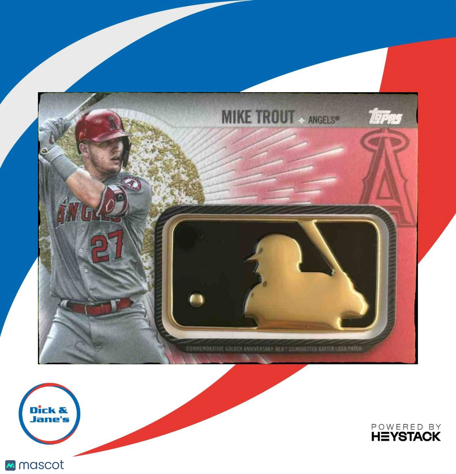 2019 Topps Mike Trout MLB Logo Golden Patch Red 15/25 Los Angeles Angels - Sports Cards