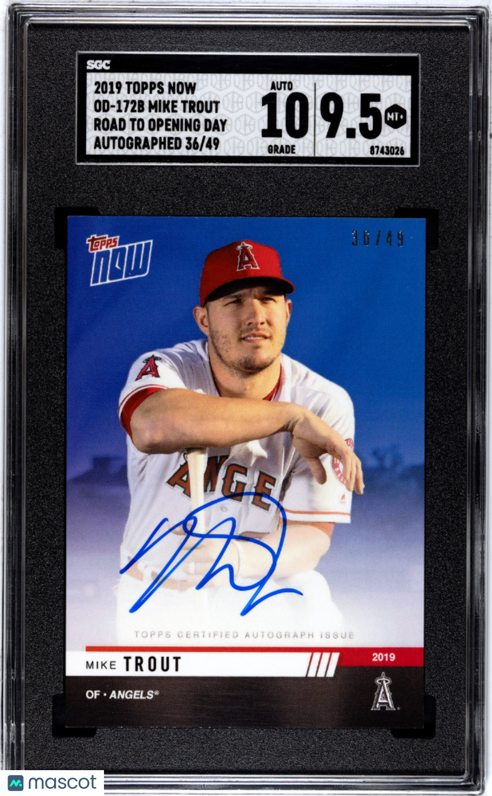 2019 Topps Now Road To Opening Day Mike Trout Autograph 36/49 SGC 9.5 AUTO 10 - Graded Sports Cards