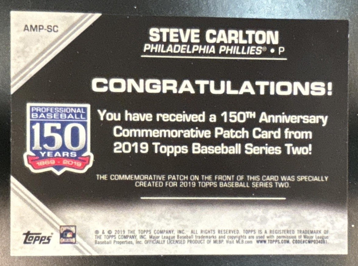 2019 Topps Steve Carlton 150th Anniversary Commemorative Patches - Sports Cards