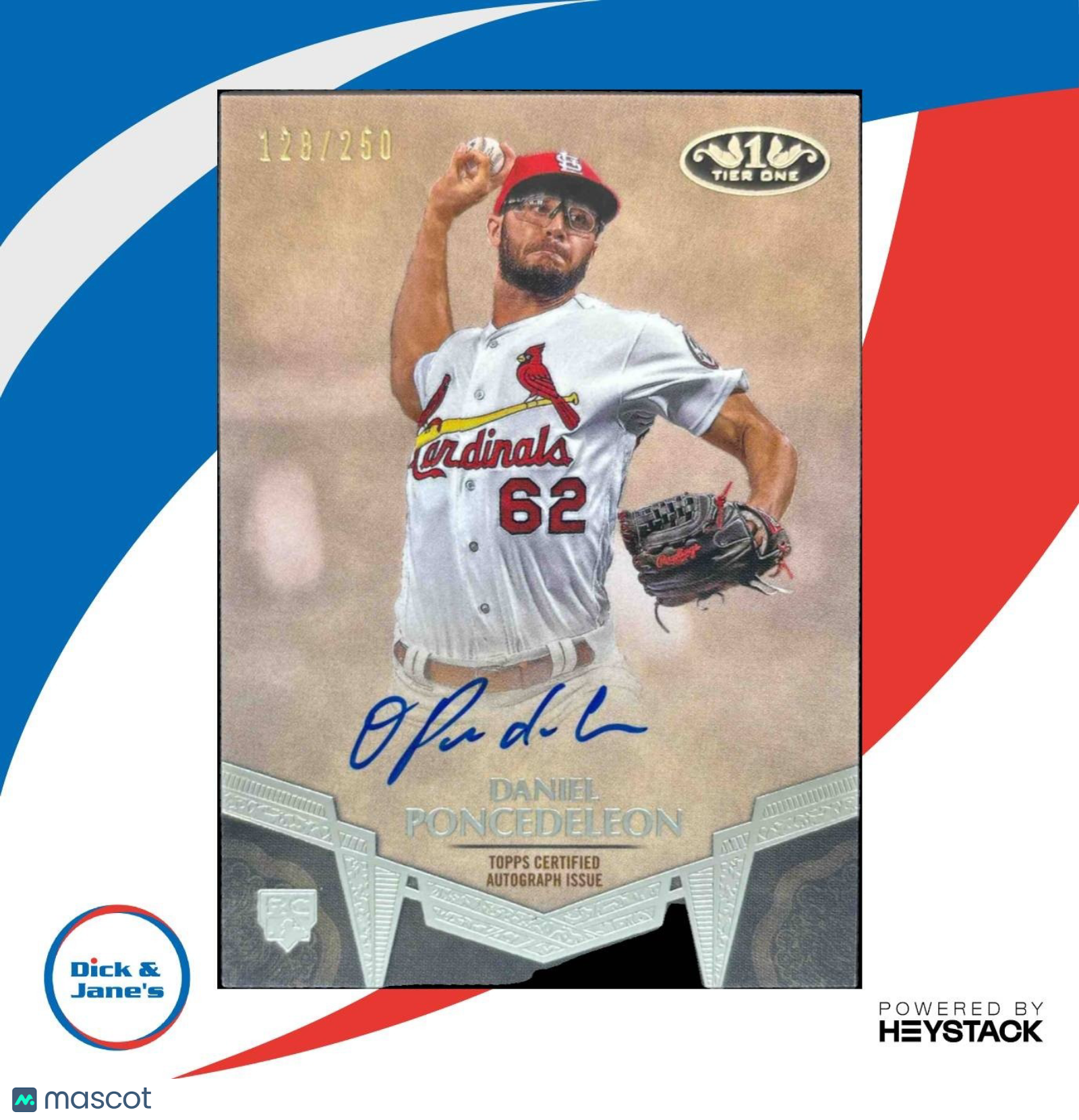 2019 Topps Tier One Daniel Poncedeleon Break Out Auto /250 St. Louis Cardinals - Sports Cards