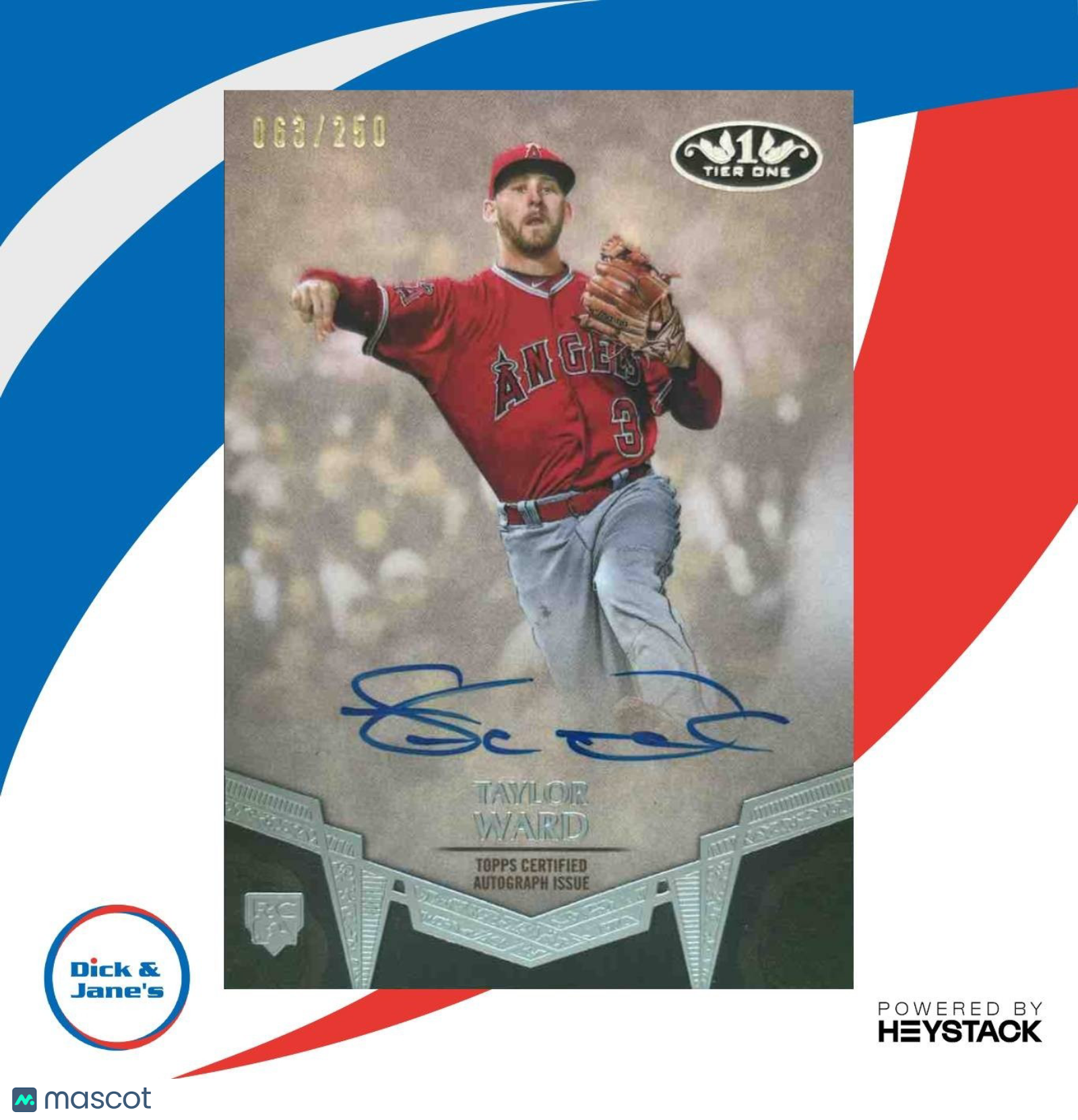 2019 Topps Tier One Taylor Ward Break Out Auto 63/250 RC Los Angeles Angels - Sports Cards