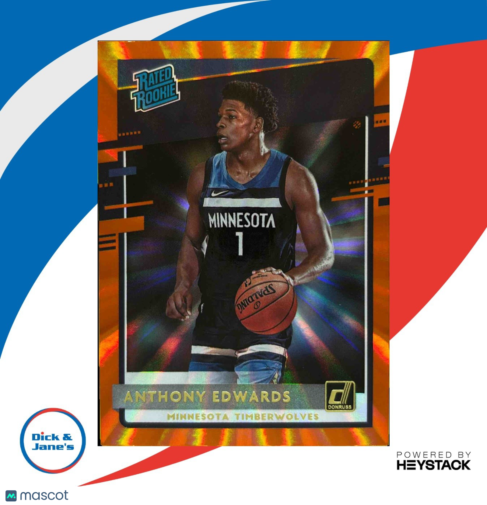 2020-21 Donruss Anthony Edwards Holo Orange Laser #201 Rated RookieTimberwolves - Sports Cards