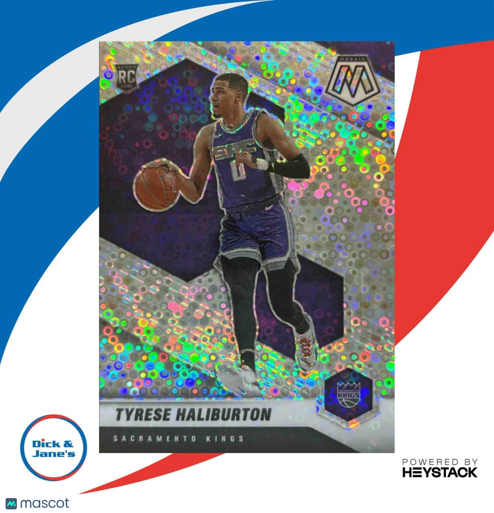 2020-21 Mosaic Tyrese Haliburton Fast Break Silver #204b RC VAR Sacramento Kings - Sports Cards
