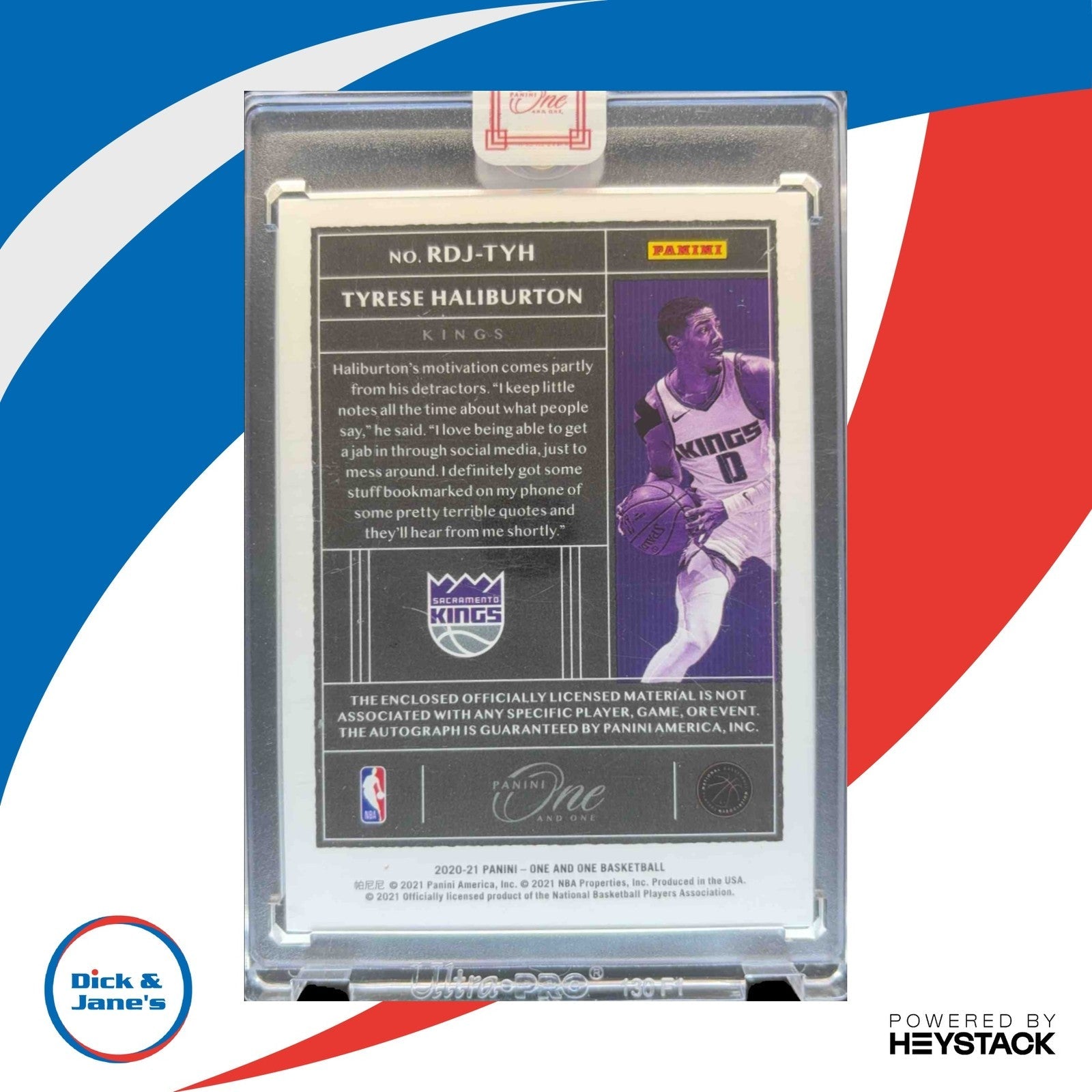 2020-21 Panini One and One Rookie Dual Jersey Autographs Tyrese Haliburton /99 - Sports Cards