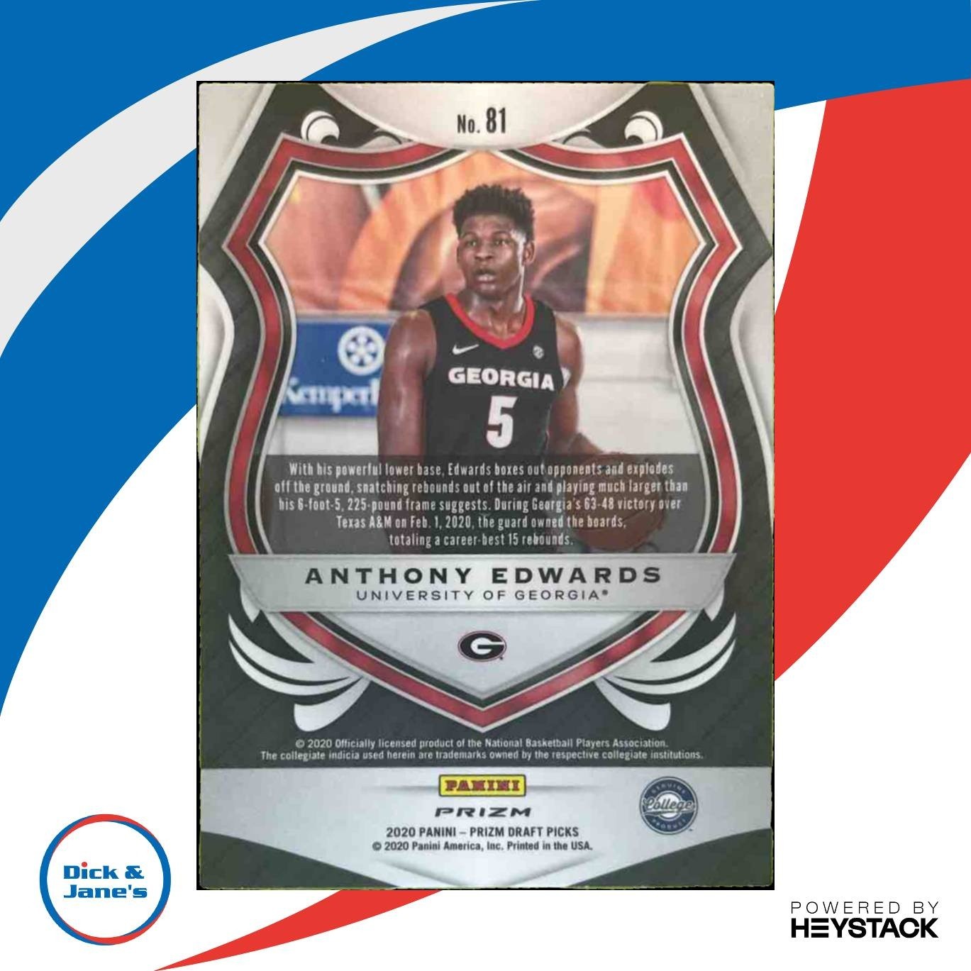 2020-21 Panini Prizm Draft Anthony Edwards Red White and Blue #81 RC Bulldogs - Sports Cards