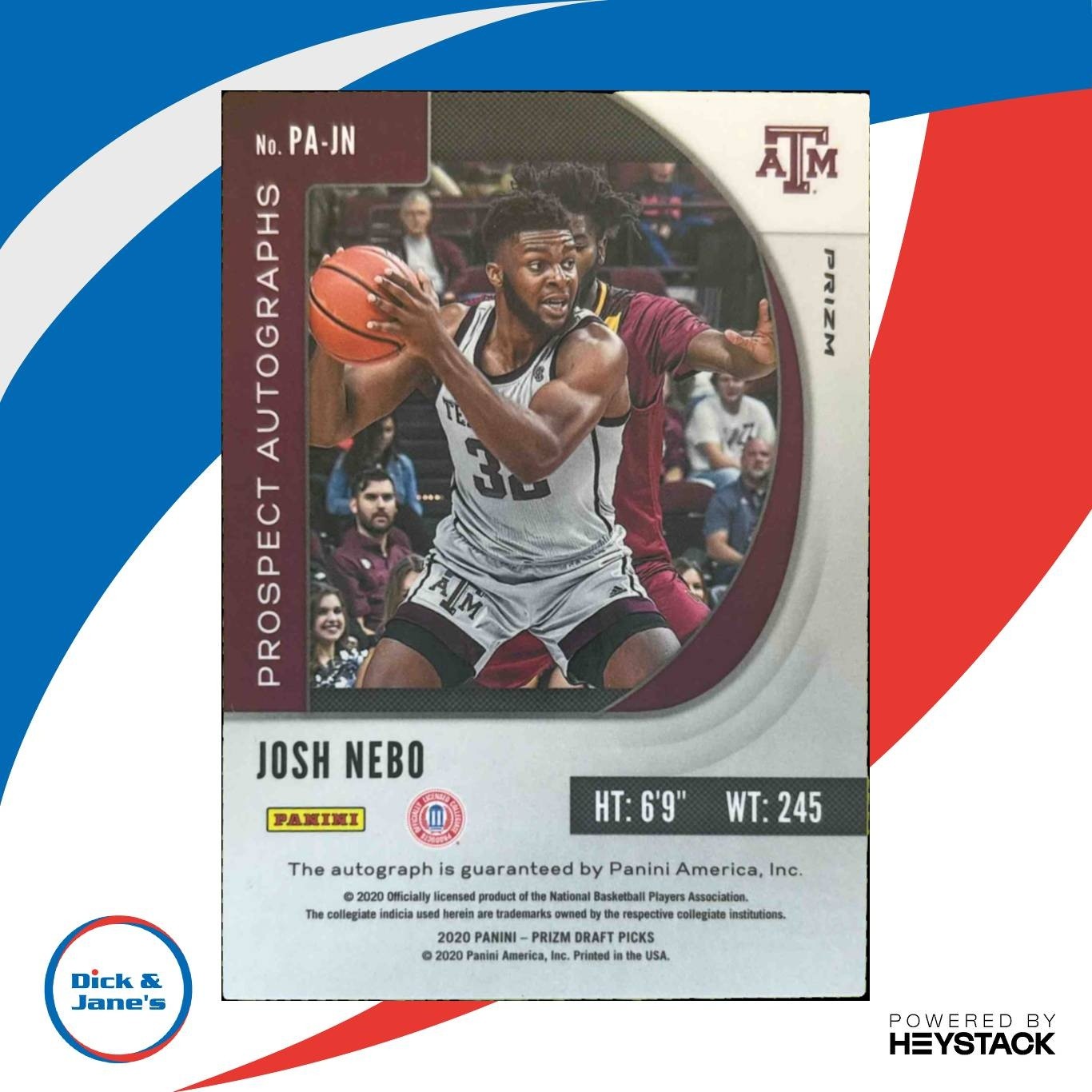 2020-21 Panini Prizm Draft Josh Nebo Auto Pink Ice #PA-JN Texas A&M Aggies - Sports Cards