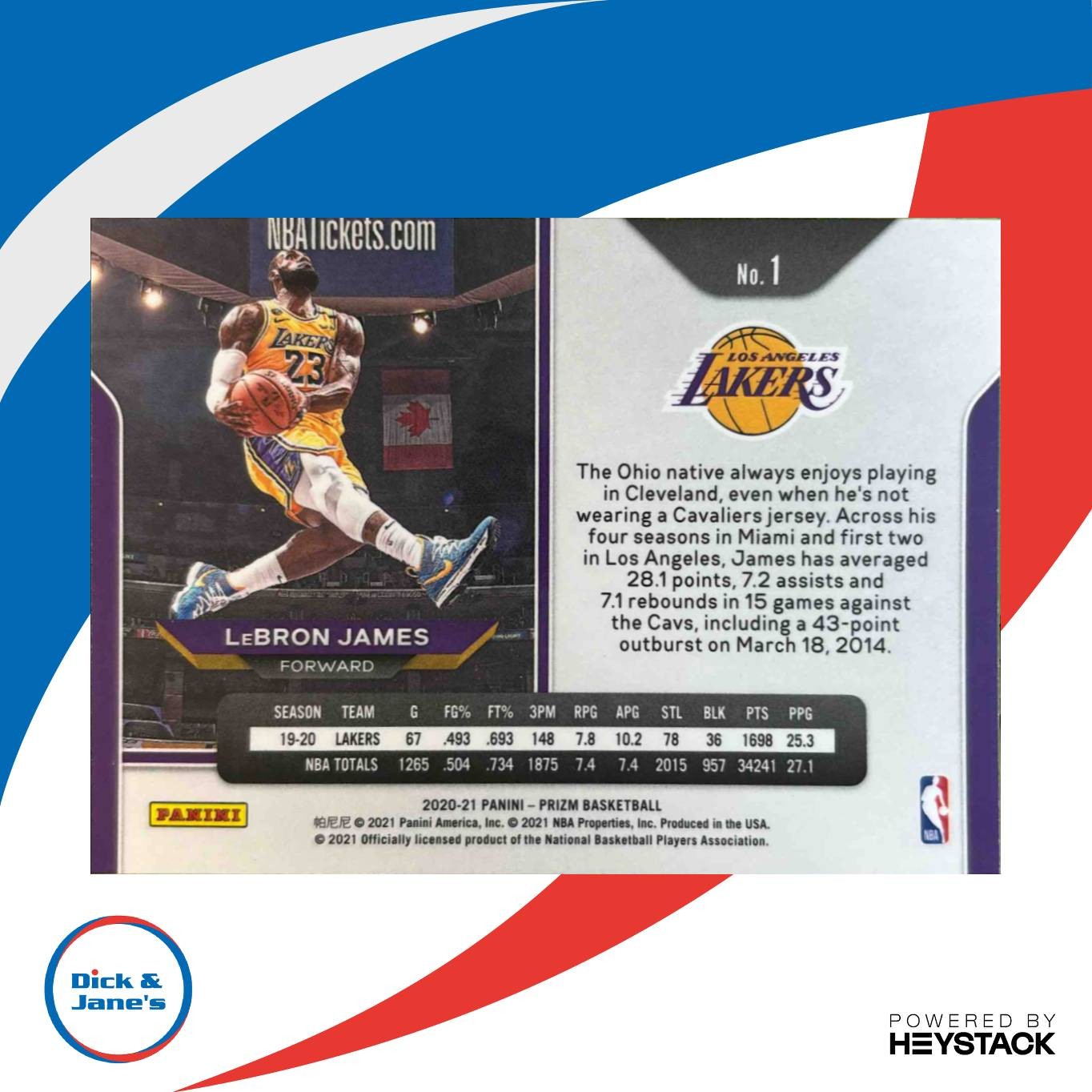 2020-21 Panini Prizm LeBron James #1 Los Angeles Lakers - Sports Cards