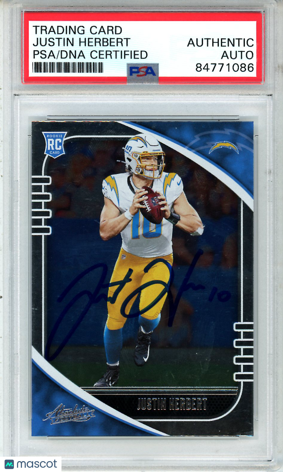 2020 Absolute Justin Herbert Rookie On Card Auto #166 PSA Authentic Chargers - Graded Sports Cards