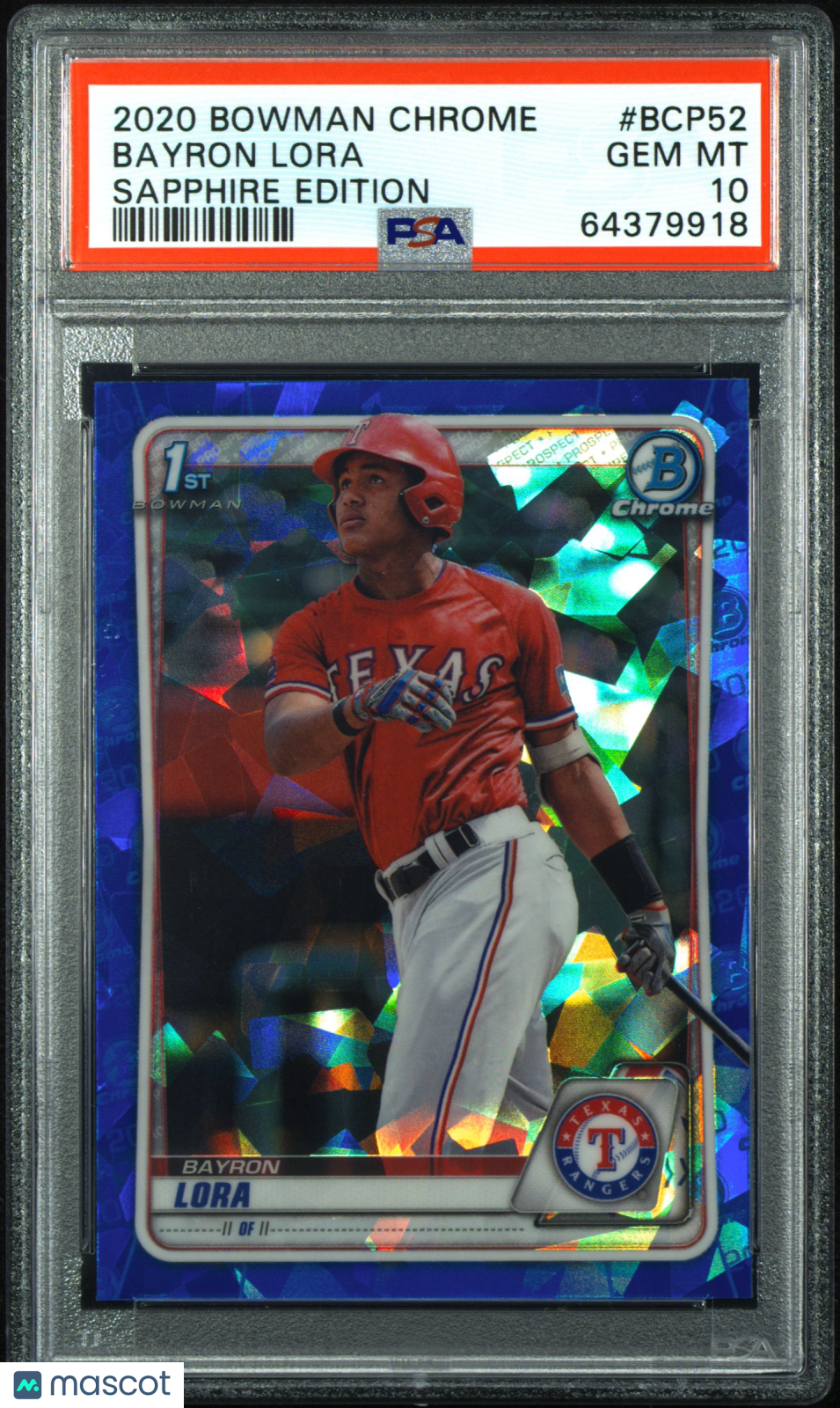 2020 Bowman Chrome Sapphire 1ST Edition Bayron Lora #BCP52 PSA 10 Texas Rangers - Graded Sports Cards