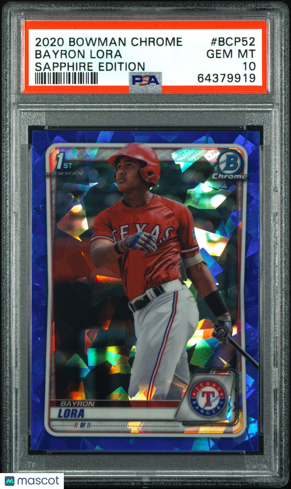 2020 Bowman Chrome Sapphire Edition Bayron Lora #BCP52 PSA 10 GEM MINT Graded Sports Cards