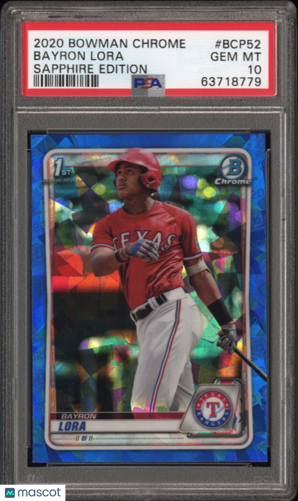2020 Bowman Chrome Sapphire Edition Bayron Lora #BCP52 PSA 10 Texas Rangers - Graded Sports Cards