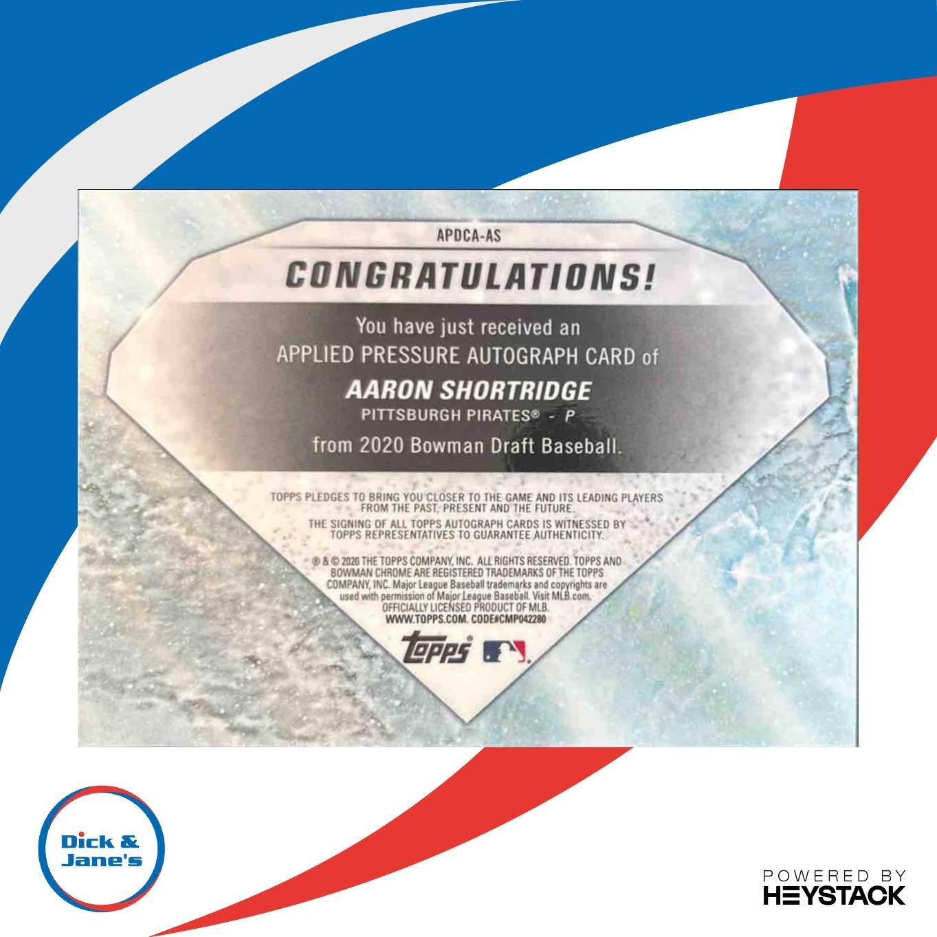 2020 Bowman Draft Aaron Shortridge Applied Pressure Auto Orange /25 Pirates - Sports Cards