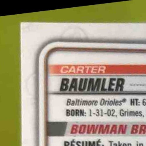 2020 Bowman Draft Carter Baumler Chrome Pick Auto #CDA-CB Baltimore Orioles - Sports Cards