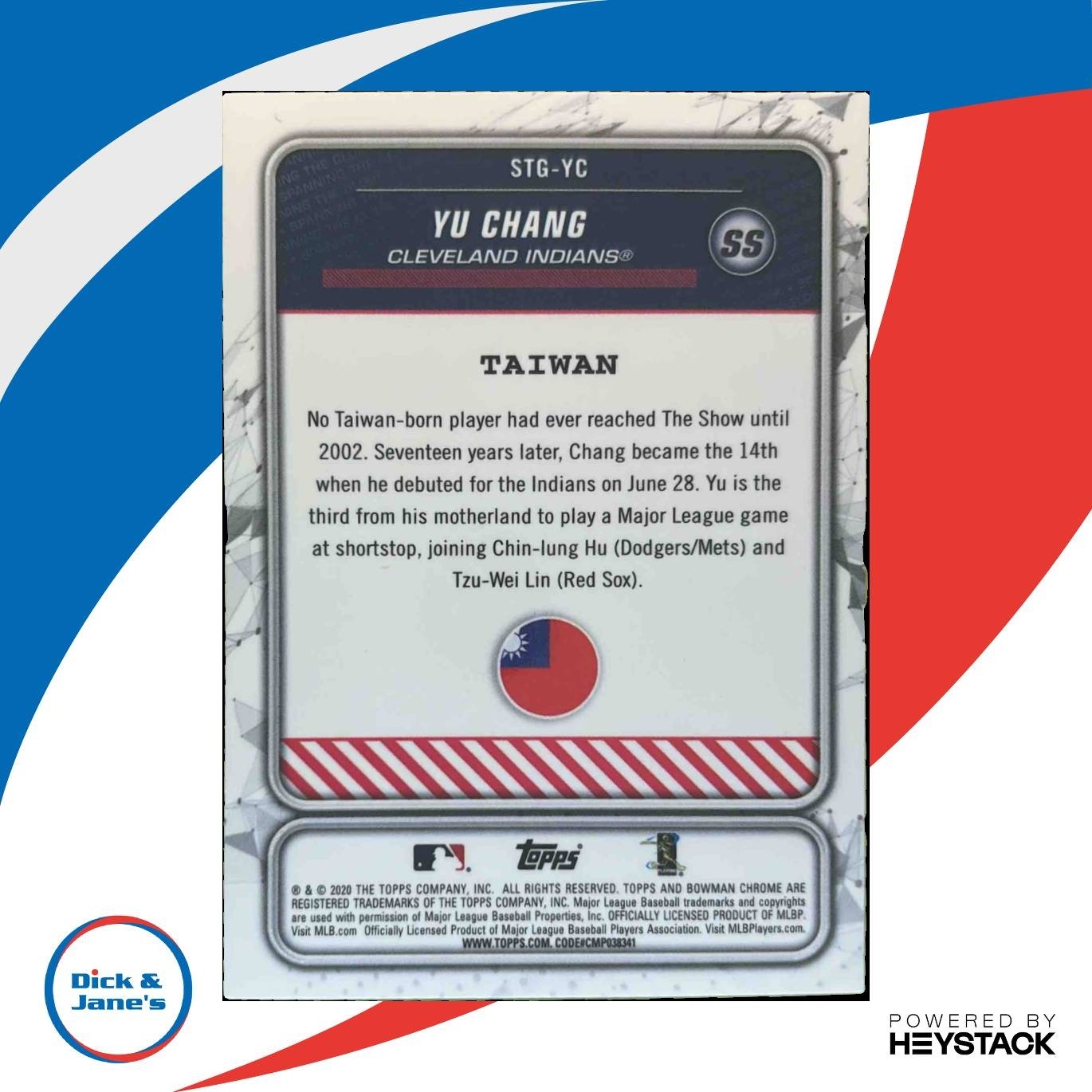 2020 Bowman Yu Chang Spanning the Globe Chrome Refractor RC Cleveland Indians - Sports Cards