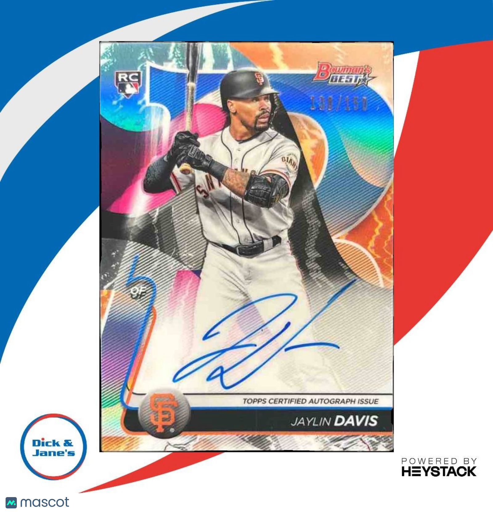 2020 Bowman’s Best Jaylin Davis Best of 2020 Auto Blue /150 RC Giants - Sports Cards
