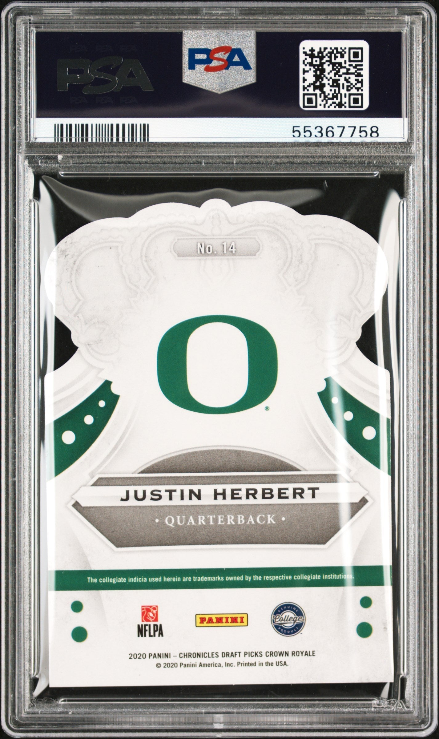 2020 Chronicles Draft Picks Crown Royale Justin Herbert Red Rookie #14 PSA 10 - Graded Sports Cards