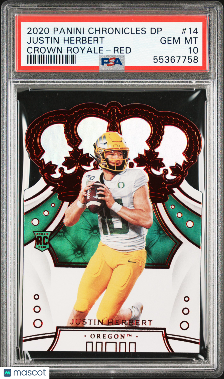 2020 Chronicles Draft Picks Crown Royale Justin Herbert Red Rookie #14 PSA 10 - Graded Sports Cards