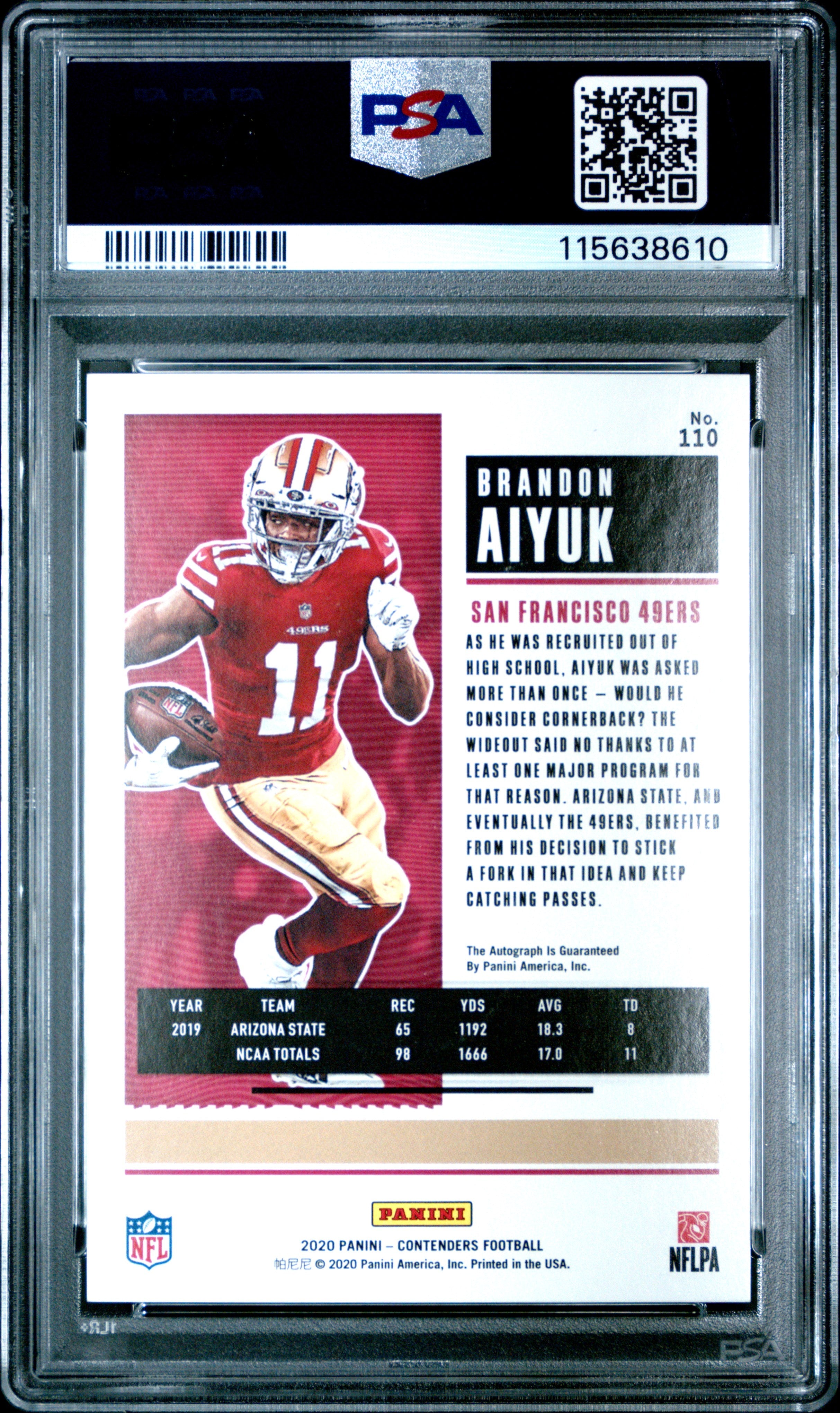 2020 Contenders Brandon Aiyuk Auto Playoff 85/99 #110 PSA 9 San Francisco 49ers - Graded Sports Cards