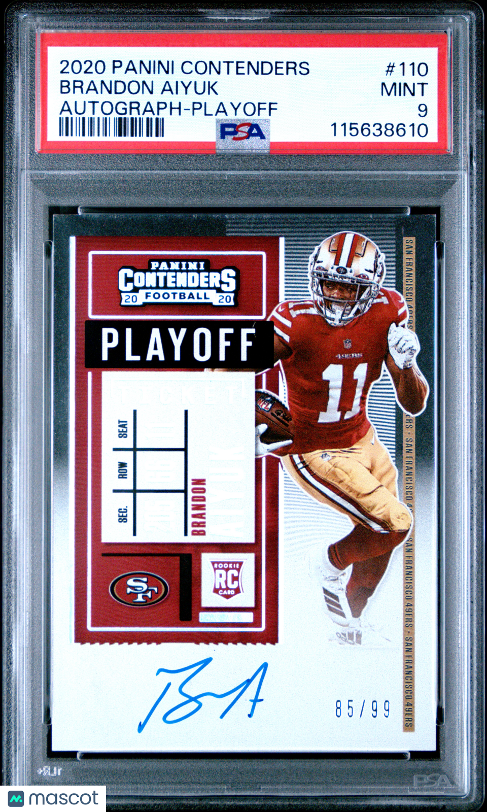 2020 Contenders Brandon Aiyuk Auto Playoff 85/99 #110 PSA 9 San Francisco 49ers - Graded Sports Cards