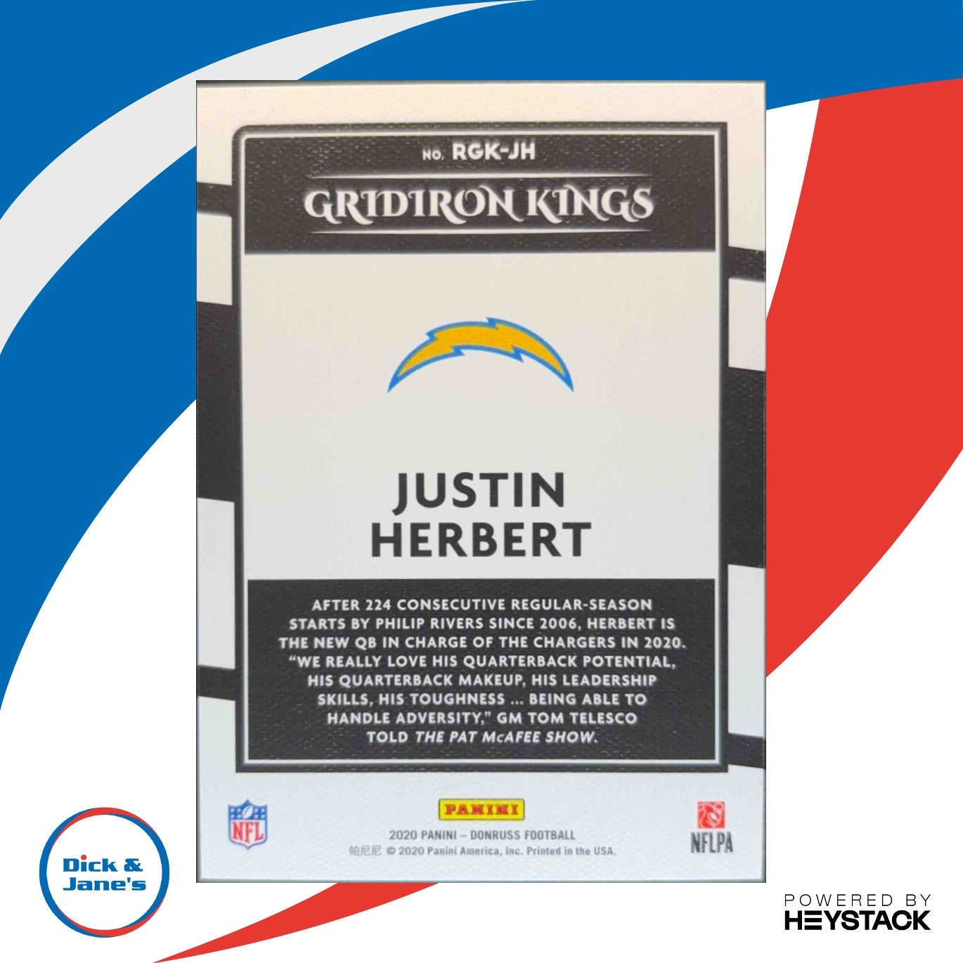 2020 Donruss Justin Herbert Rookie Gridiron Kings RGK-JH RC Los Angeles Chargers - Sports Cards