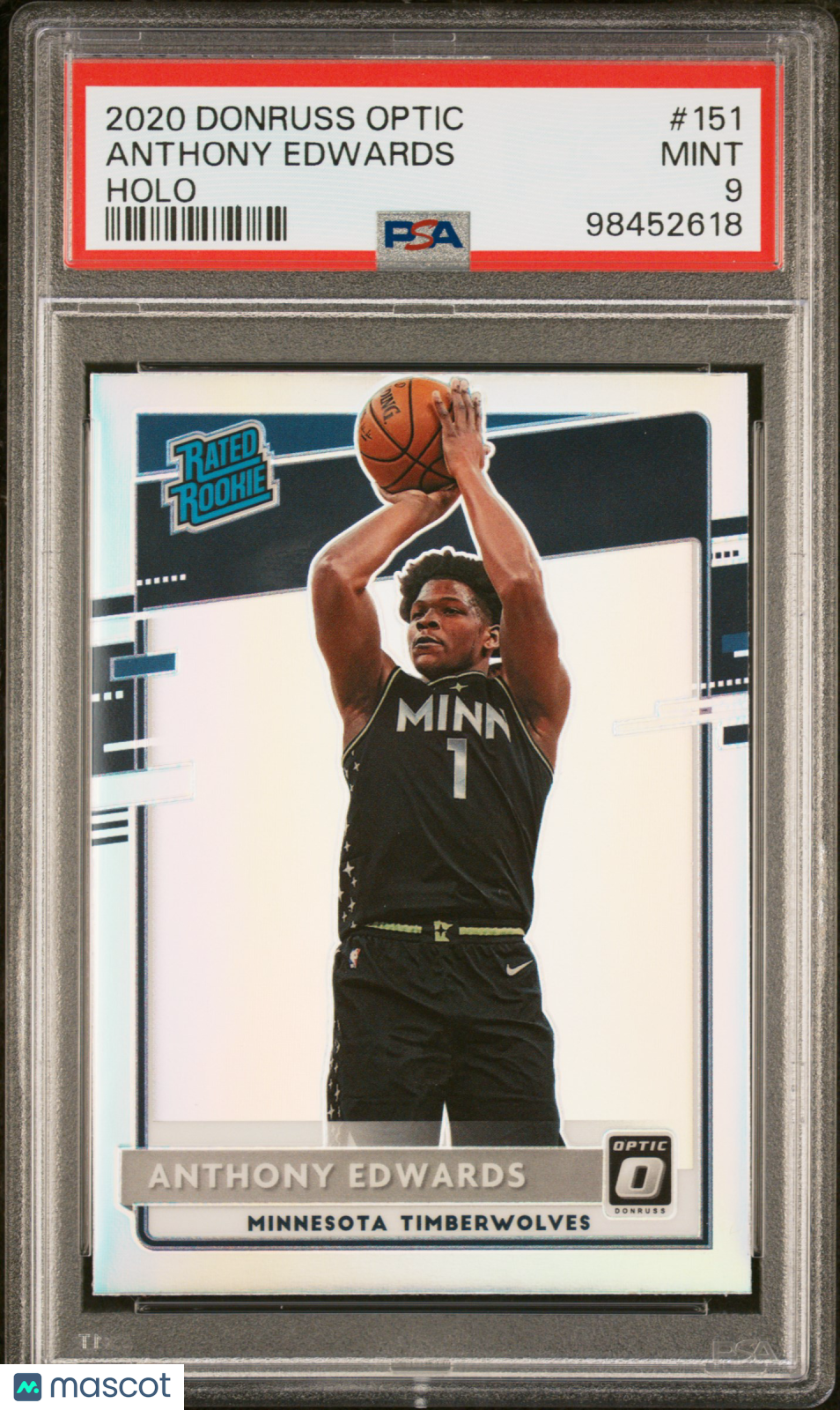 2020 Donruss Optic Anthony Edwards Holo Rated Rookie 151 PSA 9 MINT Timberwolves - Graded Sports Cards